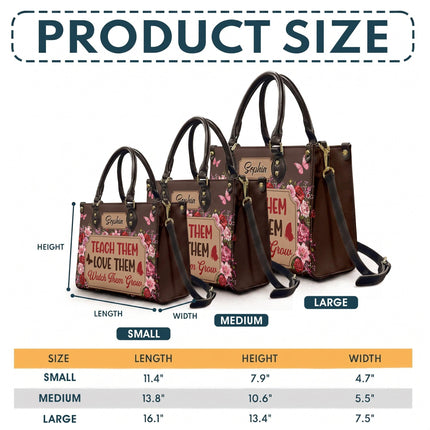 Personalized Teacher Leather Handbag Floral Teach Love Grow