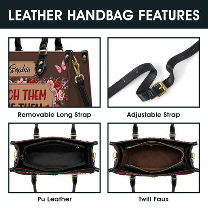 Personalized Teacher Leather Handbag Floral Teach Love Grow