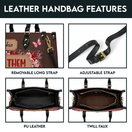 Personalized Teacher Leather Handbag Floral Teach Love Grow