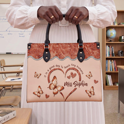 Personalized Teacher Leather Handbag Rose Gold Tiny Humans