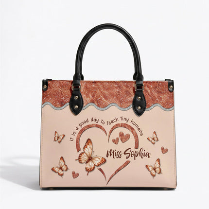 Personalized Teacher Leather Handbag Rose Gold Tiny Humans