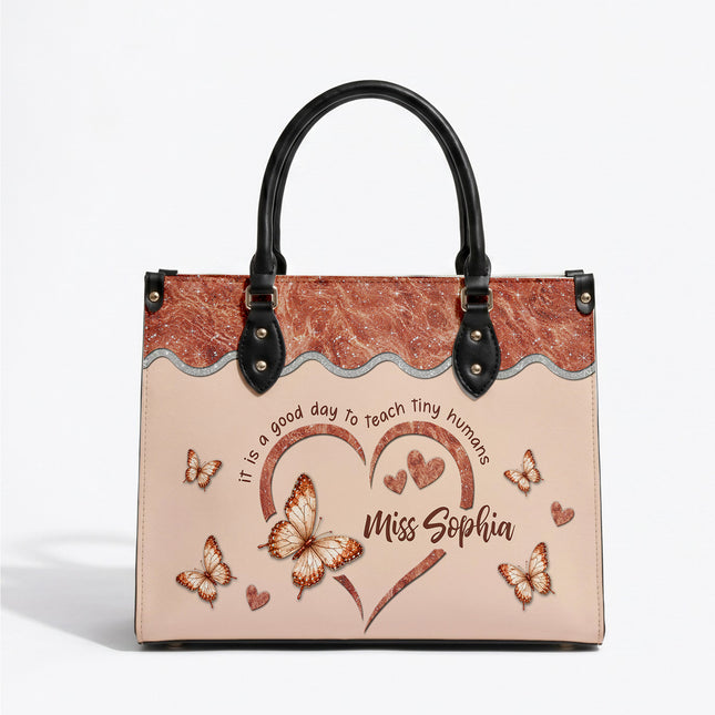 Personalized Teacher Leather Handbag Rose Gold Tiny Humans