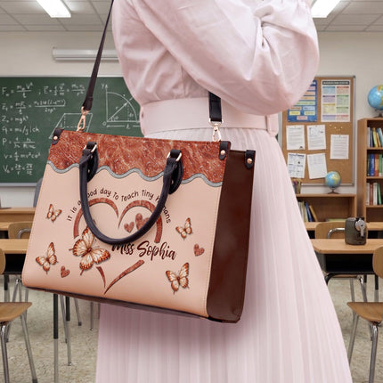 Personalized Teacher Leather Handbag Rose Gold Tiny Humans