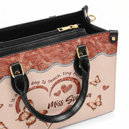Personalized Teacher Leather Handbag Rose Gold Tiny Humans
