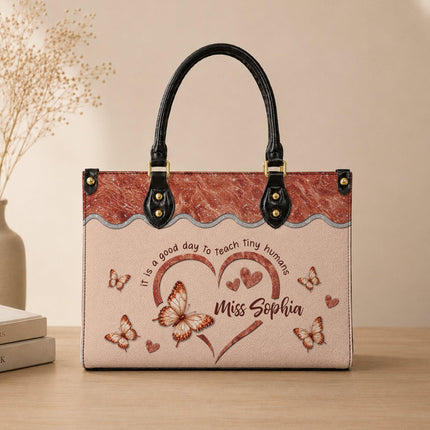 Personalized Teacher Leather Handbag Rose Gold Tiny Humans