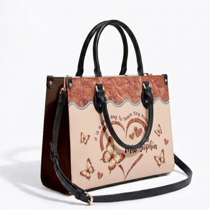 Personalized Teacher Leather Handbag Rose Gold Tiny Humans
