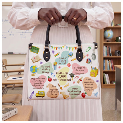 Teacher Leather Handbag Daily Affirmations Positive Quotes