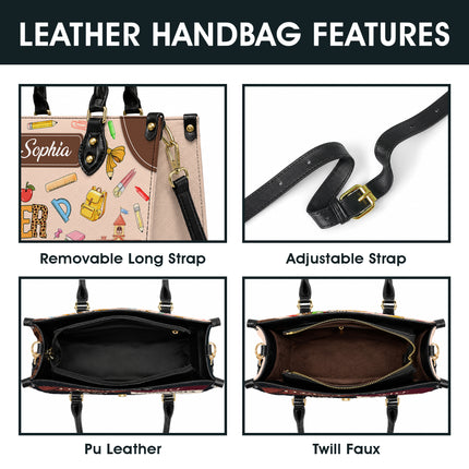Personalized Teacher Leather Handbag Superpower Quote