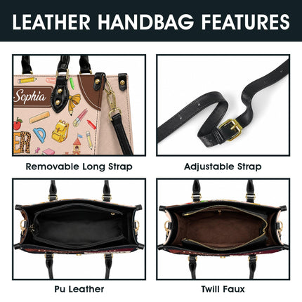 Personalized Teacher Leather Handbag Superpower Quote
