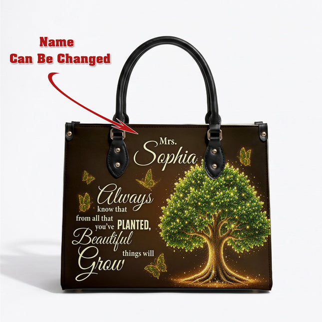 Personalized Teacher Leather Handbag Glowing Tree