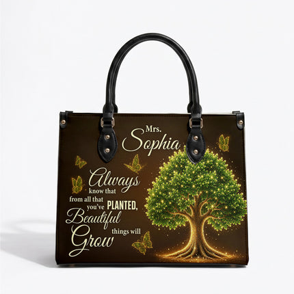 Personalized Teacher Leather Handbag Glowing Tree