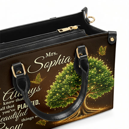 Personalized Teacher Leather Handbag Glowing Tree