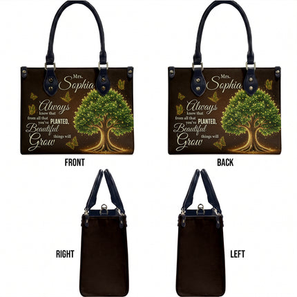 Personalized Teacher Leather Handbag Glowing Tree