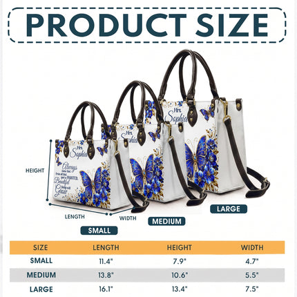 Personalized Teacher Leather Handbag Blue Butterfly Planted Grow