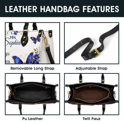 Personalized Teacher Leather Handbag Blue Butterfly Planted Grow