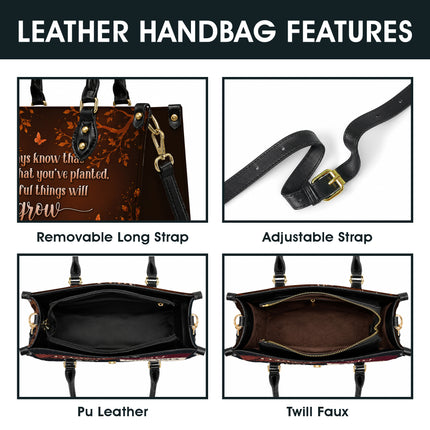 Personalized Teacher Leather Handbag Autumn Floral Planted Grow