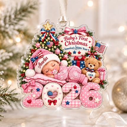 Personalized Baby First Christmas Acrylic Ornament America 250 2026