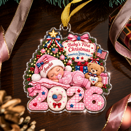 Personalized Baby First Christmas Acrylic Ornament America 250 2026