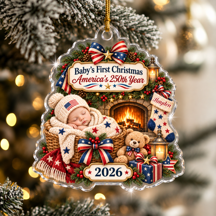 Personalized Baby First Christmas Acrylic Ornament America 250th 2026