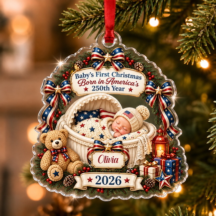 Personalized Baby First Christmas Acrylic Ornament America 250th Anniversary 2026