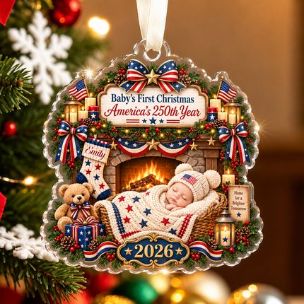 Personalized Baby First Christmas Acrylic Ornament America 250th Year 2026