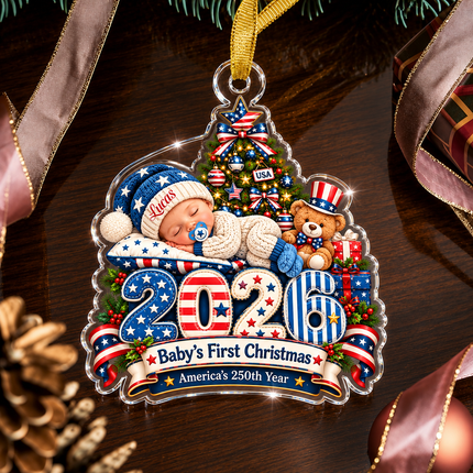 Personalized Baby First Christmas Acrylic Ornament America 250th 2026