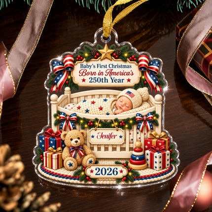 Personalized Baby First Christmas Acrylic Ornament America 250th Year 2026