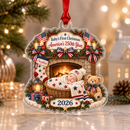 Personalized Baby First Christmas Acrylic Ornament America 250th Year 2026