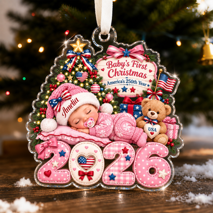 Personalized Baby First Christmas Acrylic Ornament America 250 2026