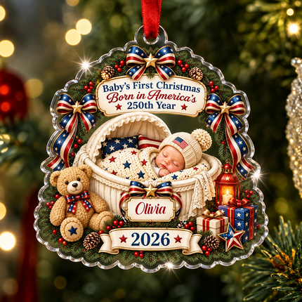 Personalized Baby First Christmas Acrylic Ornament America 250th Anniversary 2026