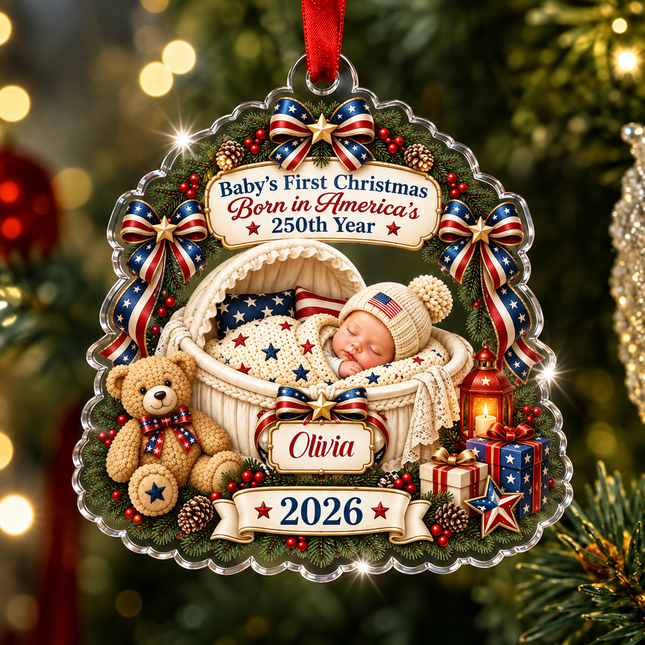 Personalized Baby First Christmas Acrylic Ornament America 250th Anniversary 2026
