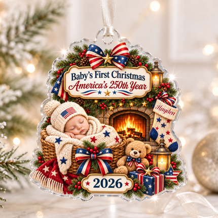 Personalized Baby First Christmas Acrylic Ornament America 250th 2026
