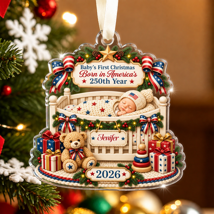 Personalized Baby First Christmas Acrylic Ornament America 250th Year 2026