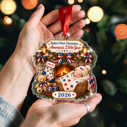 Personalized Baby First Christmas Acrylic Ornament America 250 2026