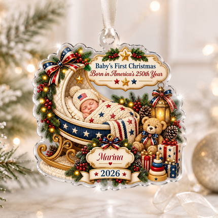 Personalized Baby First Christmas Acrylic Ornament America 250th Year 2026