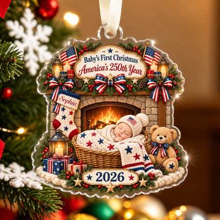 Personalized Baby First Christmas Acrylic Ornament America 250th Year 2026