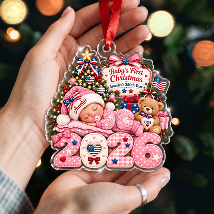 Personalized Baby First Christmas Acrylic Ornament America 250 2026