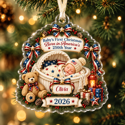 Personalized Baby First Christmas Acrylic Ornament America 250th Anniversary 2026