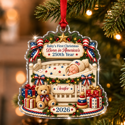 Personalized Baby First Christmas Acrylic Ornament America 250th Year 2026