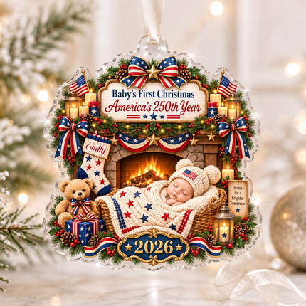 Personalized Baby First Christmas Acrylic Ornament America 250th Year 2026