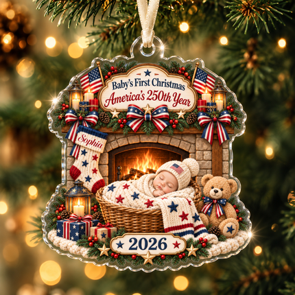 Personalized Baby First Christmas Acrylic Ornament America 250th Year 2026