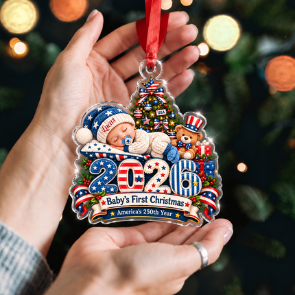 Personalized Baby First Christmas Acrylic Ornament America 250th 2026