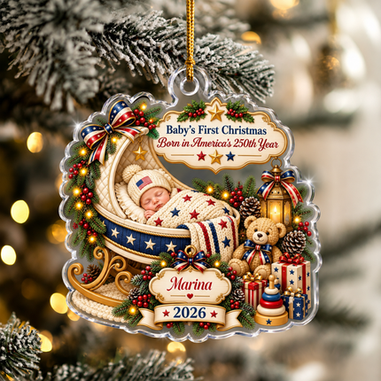 Personalized Baby First Christmas Acrylic Ornament America 250th Year 2026