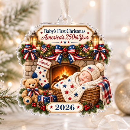 Personalized Baby First Christmas Acrylic Ornament America 250 2026