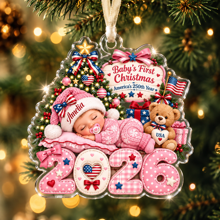 Personalized Baby First Christmas Acrylic Ornament America 250 2026