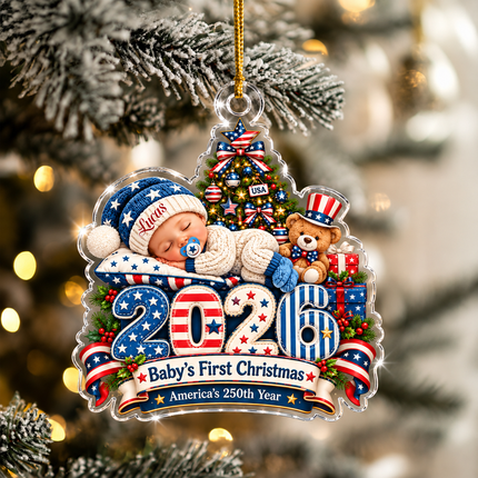 Personalized Baby First Christmas Acrylic Ornament America 250th 2026