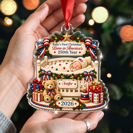 Personalized Baby First Christmas Acrylic Ornament America 250th Year 2026