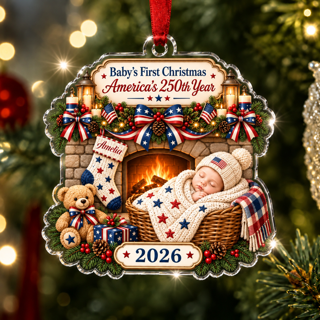 Personalized Baby First Christmas Acrylic Ornament America 250 2026