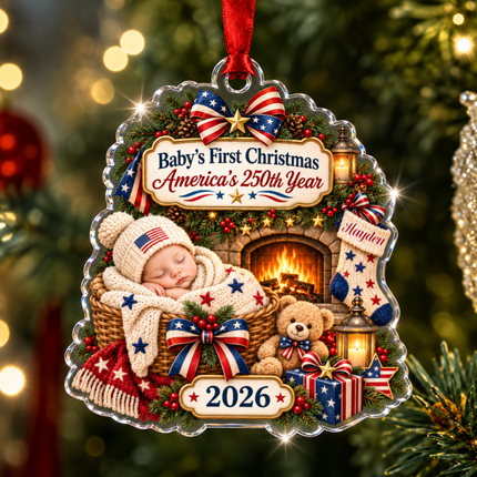 Personalized Baby First Christmas Acrylic Ornament America 250th 2026