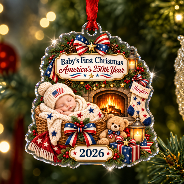 Personalized Baby First Christmas Acrylic Ornament America 250th 2026